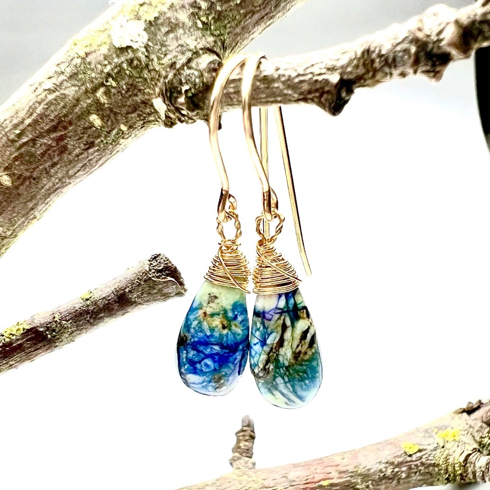 New Natural Lapis Turquoise Earrings 14k Gold Filled , December Birthstone
